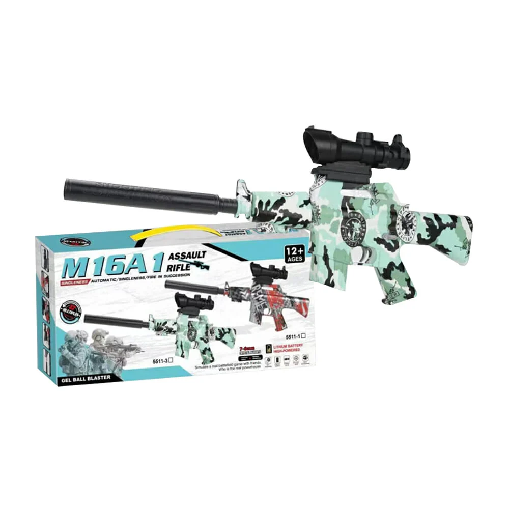 Pistola assault rifle m16a1 diseño camuflado militar con 2 modos de uso para lanzar bolitas de hidrogel 7-8mm / 5511-3