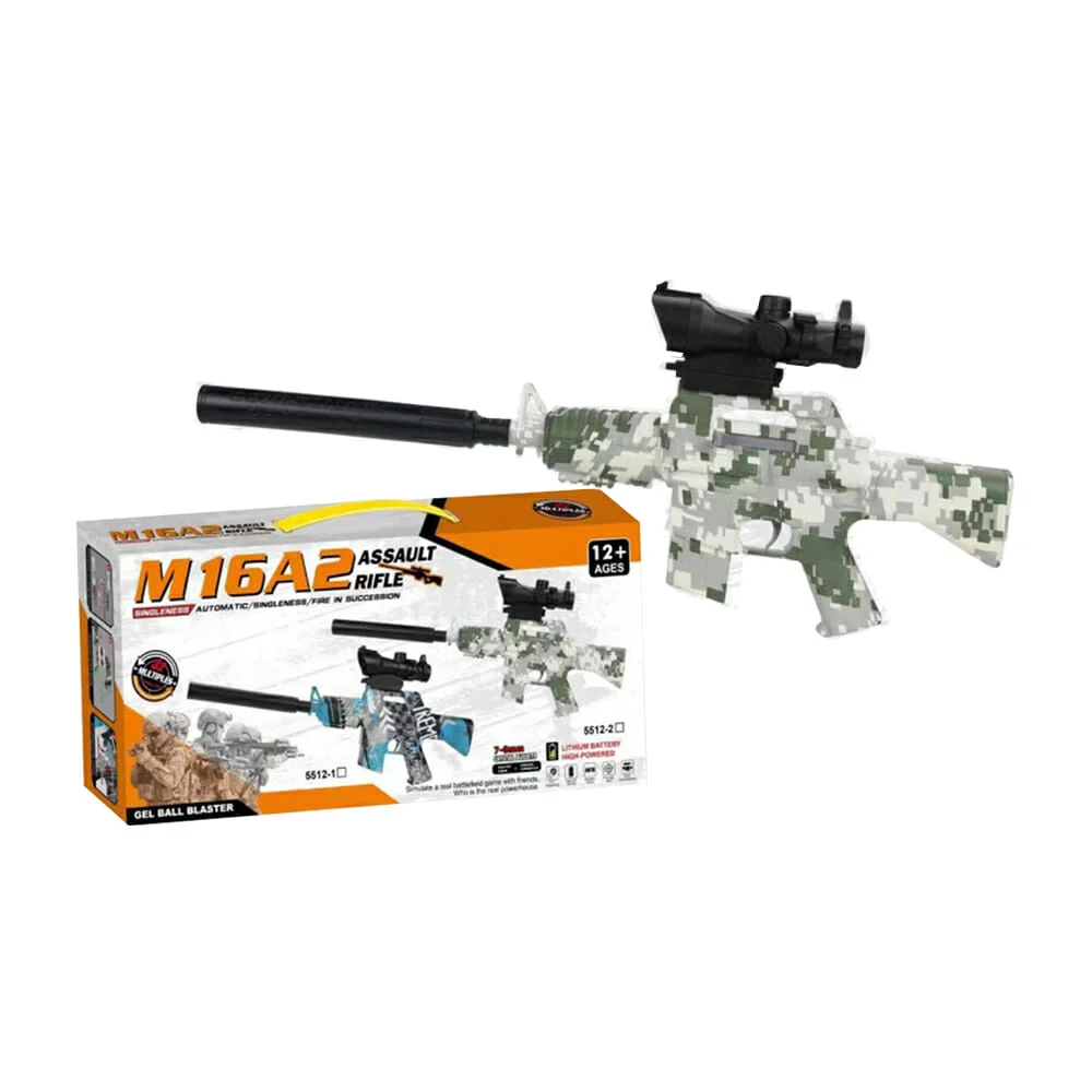 Pistola assault rifle m16a2 recargable de hidrogel 7-8mm, diseño táctico pixelado / 5512-2