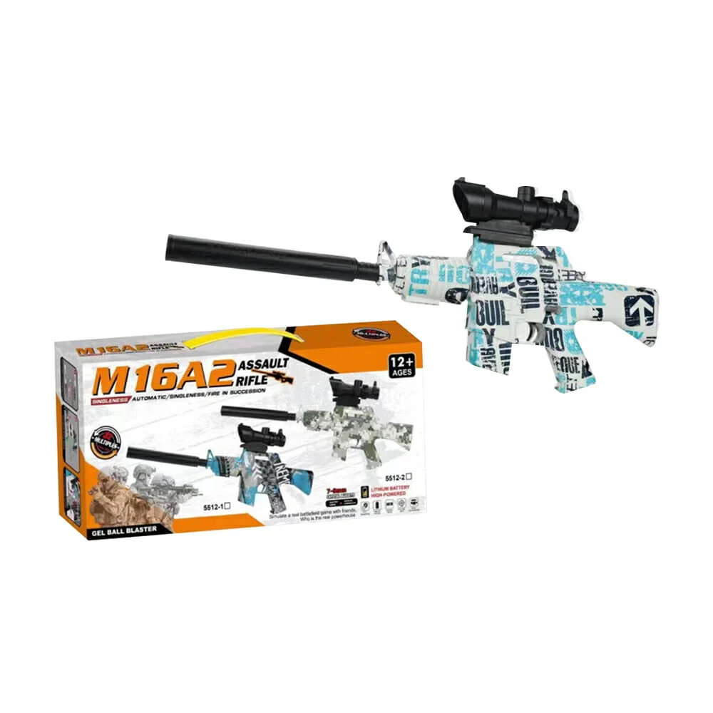 Pistola assault rifle m16a2 recargable de hidrogel 7-8mm, diseño de frases azul y negro / 5512-4