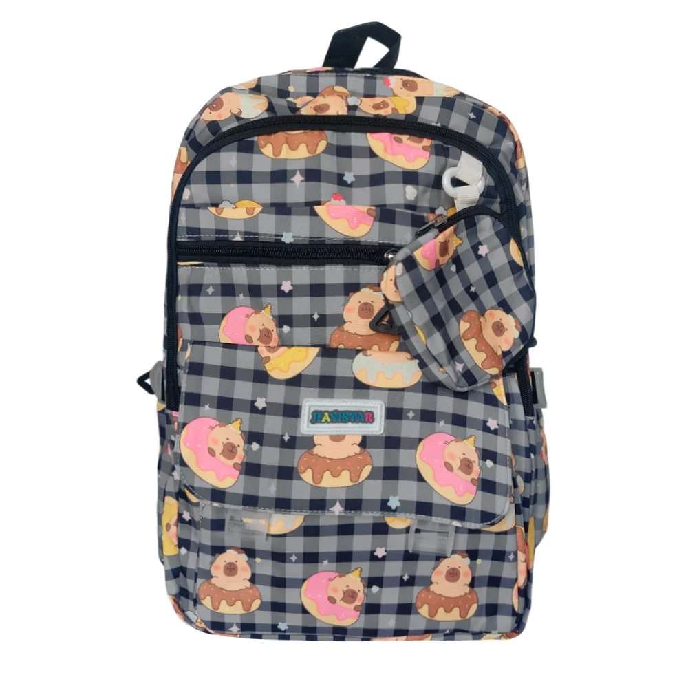 Mochila grande de 4 compartimentos con estampado de capibaras + monedero, variedad de modelos / 5515