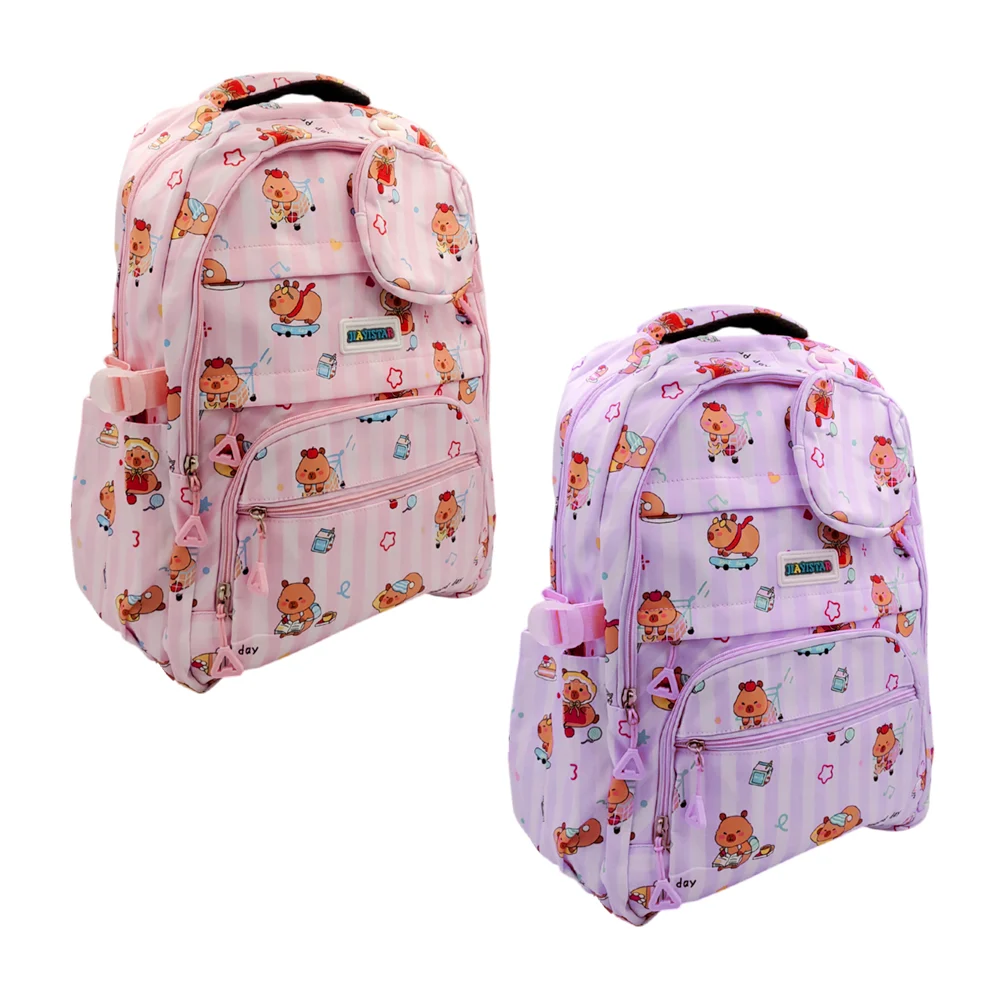 Mochila grande con 6 compartimentos y estampado de capibara + monedero, variedad de colores / jiayistar / 5516