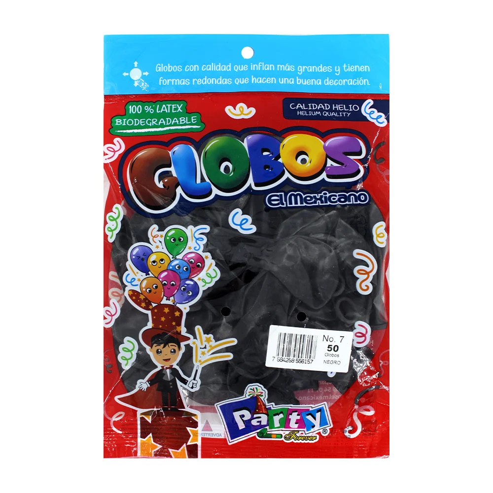Paquete con 50 globos de látex en color negro del no. 7 / globos el mexicano
