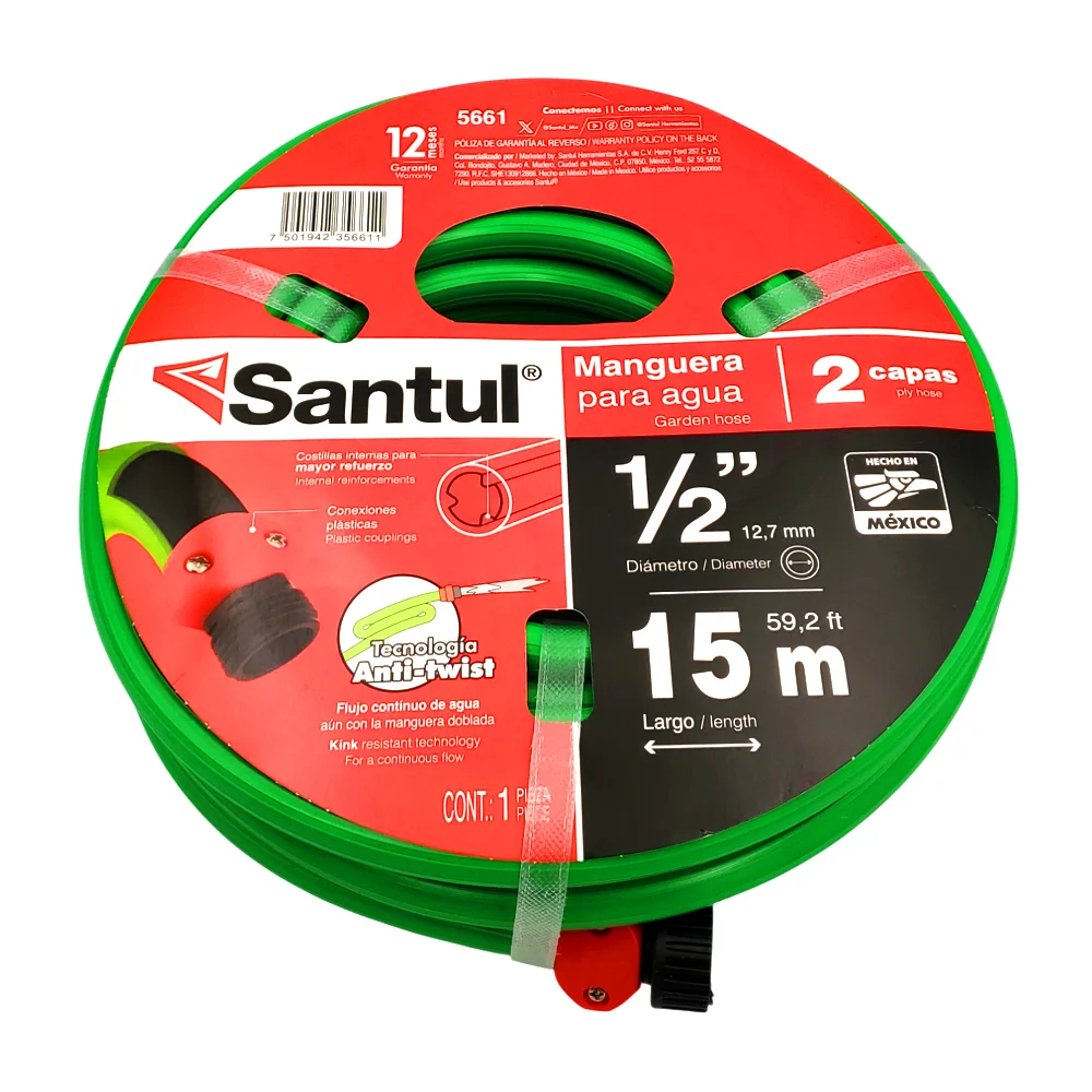 1pza Manguera santul para jardinería de doble capa con 12.7mm de diámetro y 15m de longitud, variedad de usos / santul / 5661