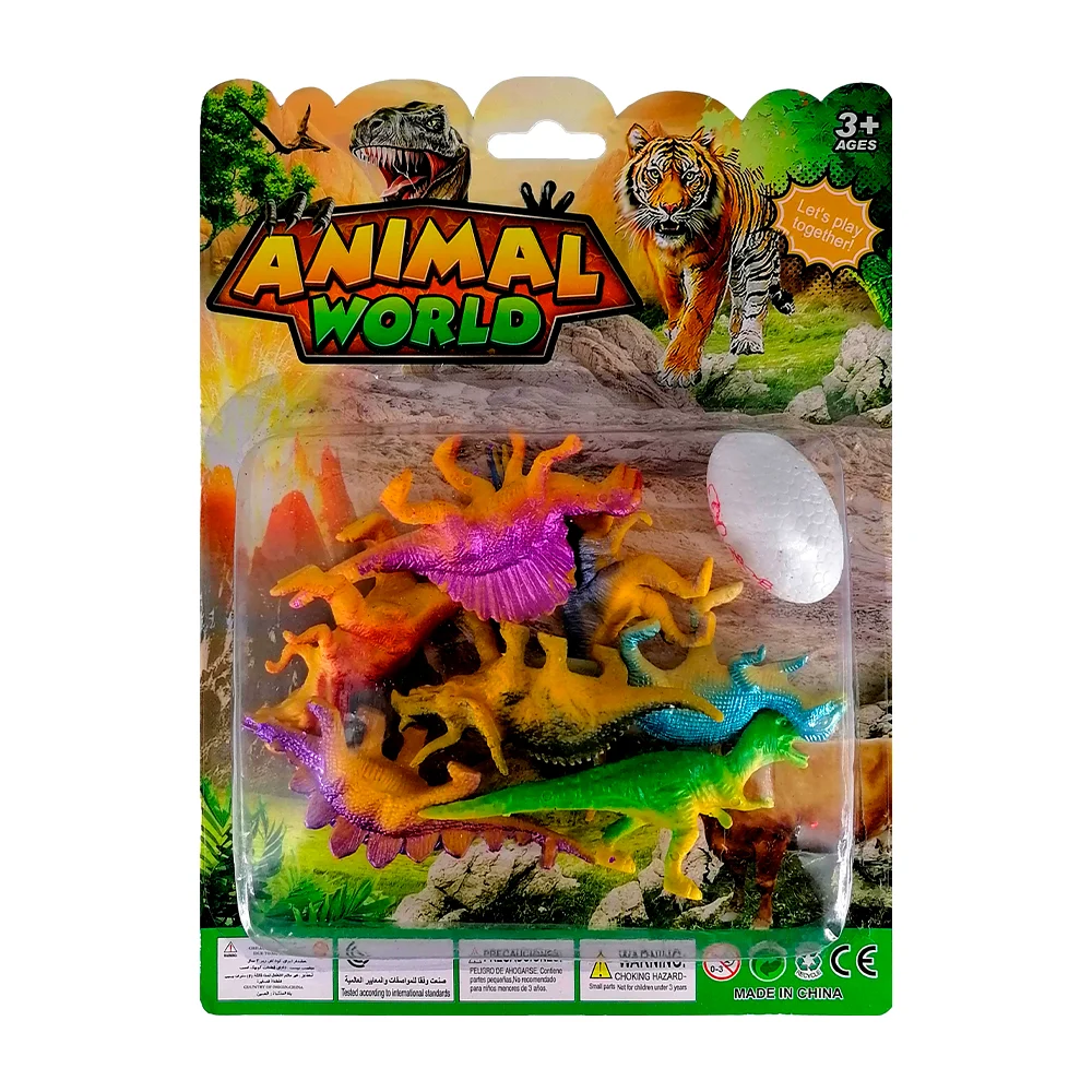 Blíster con 7 dinosaurios y 1 huevo de plástico, variedad de modelos / animal world / 568018