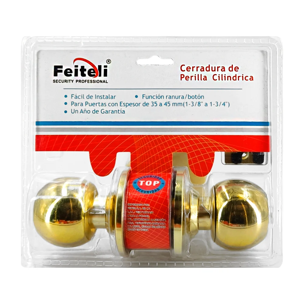 Cerradura de perilla cilíndrica de latón brillante para el baño, seguridad básica + juego de llaves / 5872pb-bk