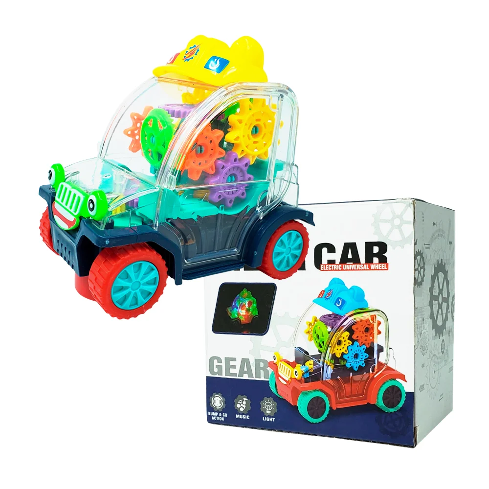 Carro pequeño con diseño transparente + engranajes de colores, gorro, luz y sonido, variedad de colores / gear car / 28003