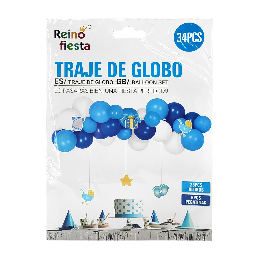Paquete con 34 piezas con tematica de baby shower niño, reino fiesta / 60008