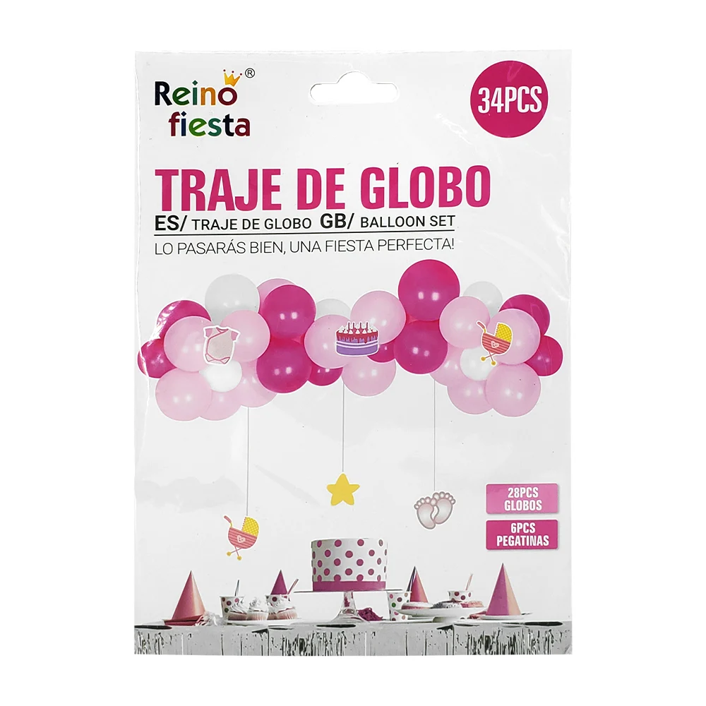Paquete con 28 globos y 6 pegatinas para baby shower + cinta para globos, reino fiesta / 60009