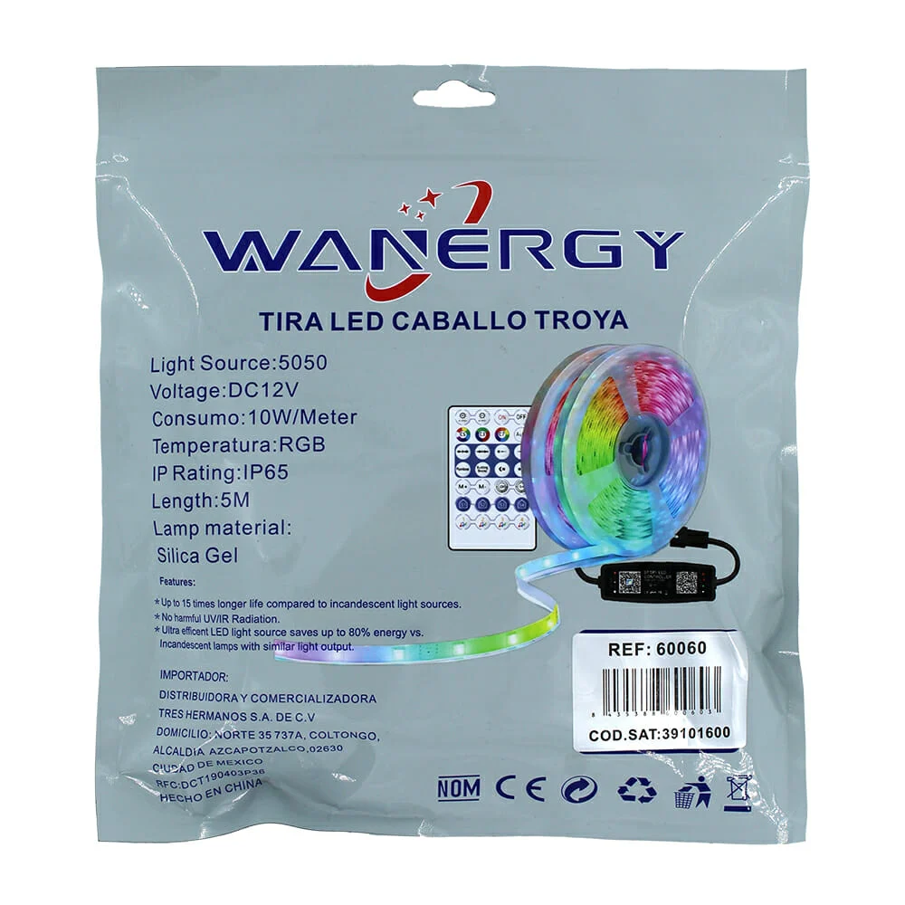 Tira led 5050-60d rgb caballo troya wanergy de 5 metros con control remoto / 60060