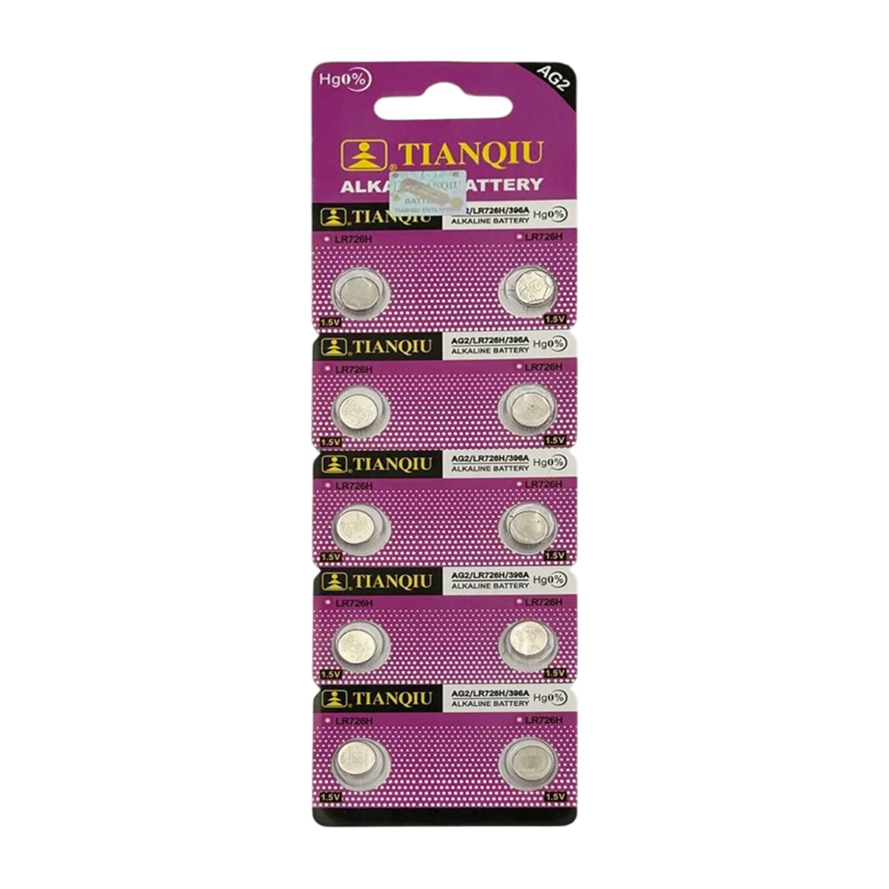 Blíster 10 baterías pilas alcalinas pequeñas de ag2, 1.5v / lr726h / tianqiu