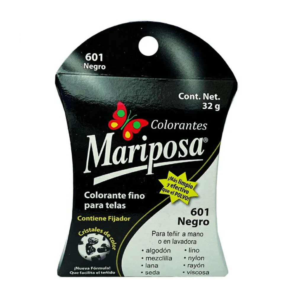 Colorante fijador mariposa tono 601 negro para teñir telas, 32g