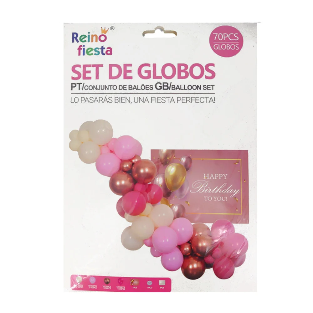 Kit decorativo de globos con 70pcs / 32 globos de 10", 32 globos de 5", poster de happy birthday to you, hilo y 4 planillas de pegatinas de globo / reino fiesta / 60128