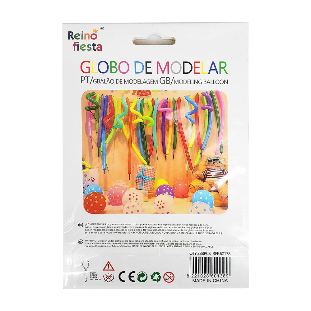Paquete con 10 globos de 110cm de modelar salchicha, reino fiesta, variedad de colores / 601389