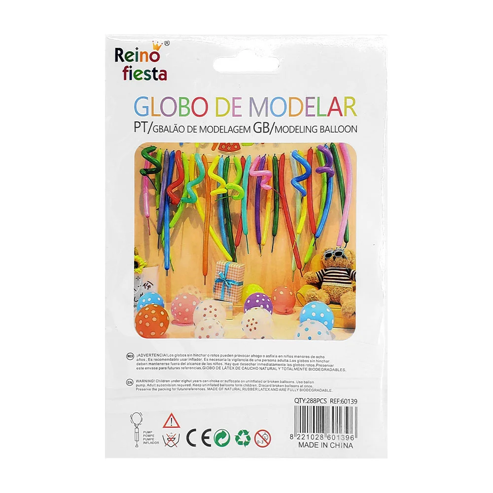 Paquete con 10 globos de modelar salchicha, reino fiesta, variedad de colores / 60139