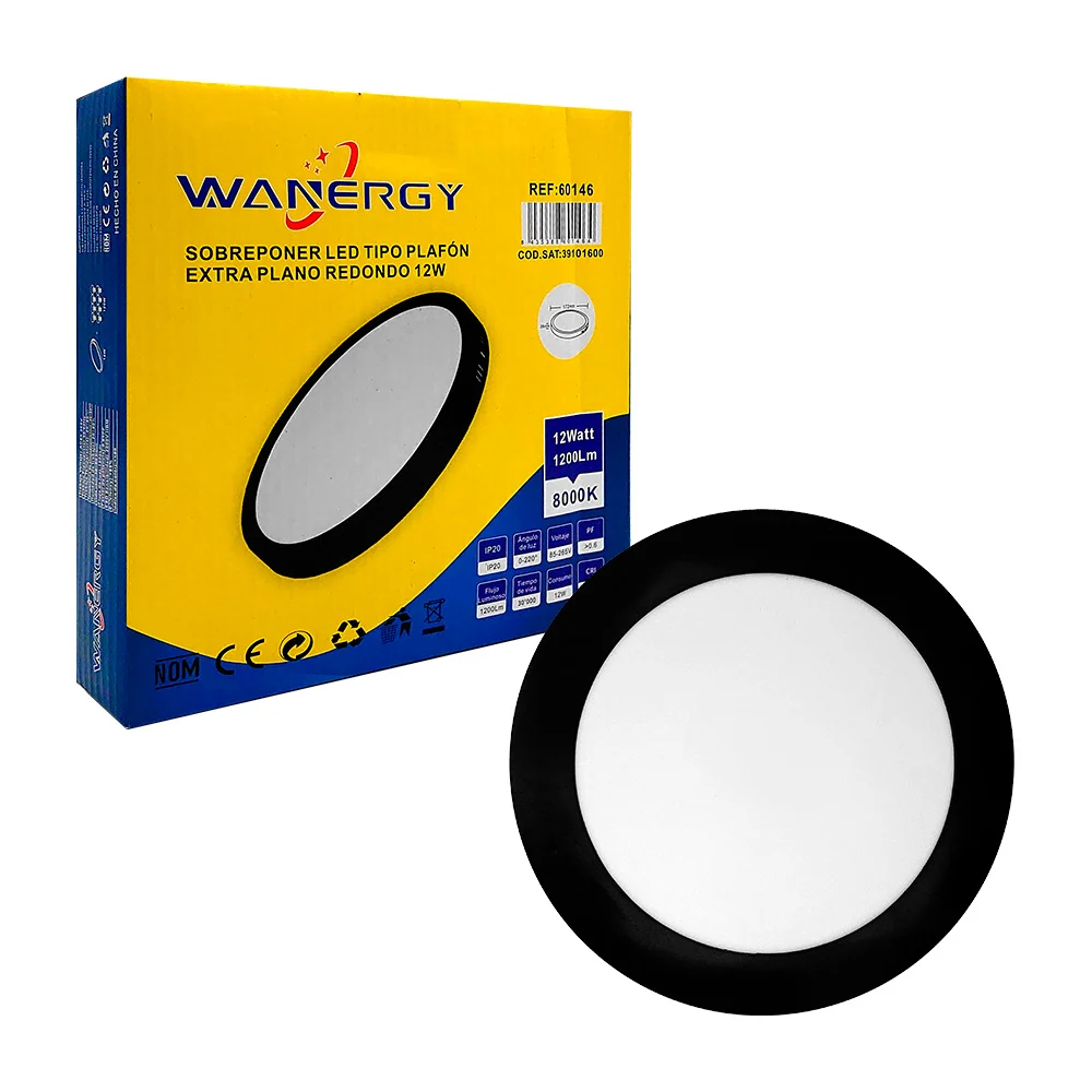 Lámpara led wanergy tipo plafón redondo de 12w, de sobreponer, con borde plástico / 60146