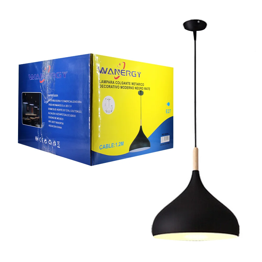 Lámpara colgante decorativa de metal wanergy en color negro mate y cable de 1.2m / 602249
