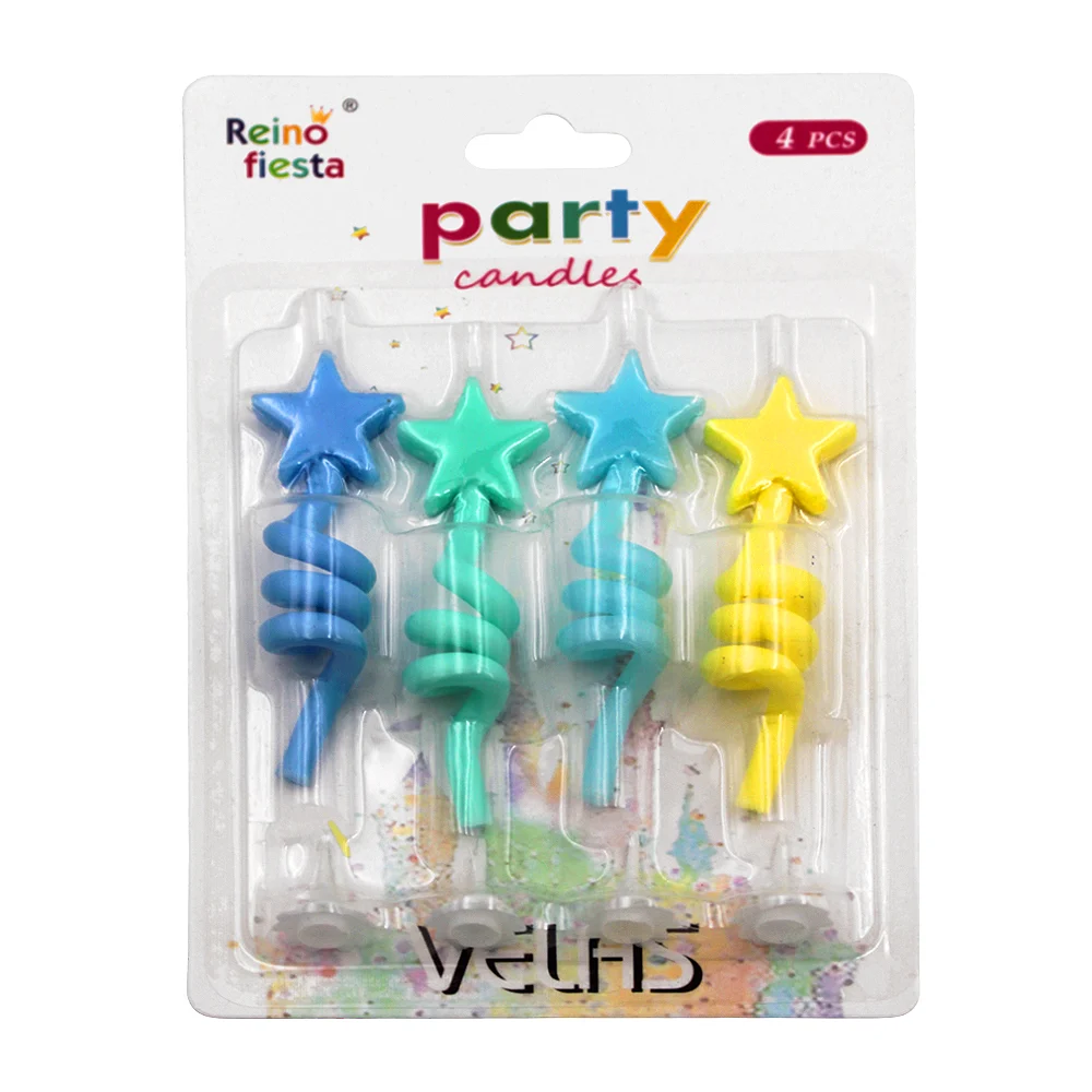 Paquete para fiesta con 4 velas de cumpleaños en forma de estrella, variedad de colores / reino fiesta / party candles