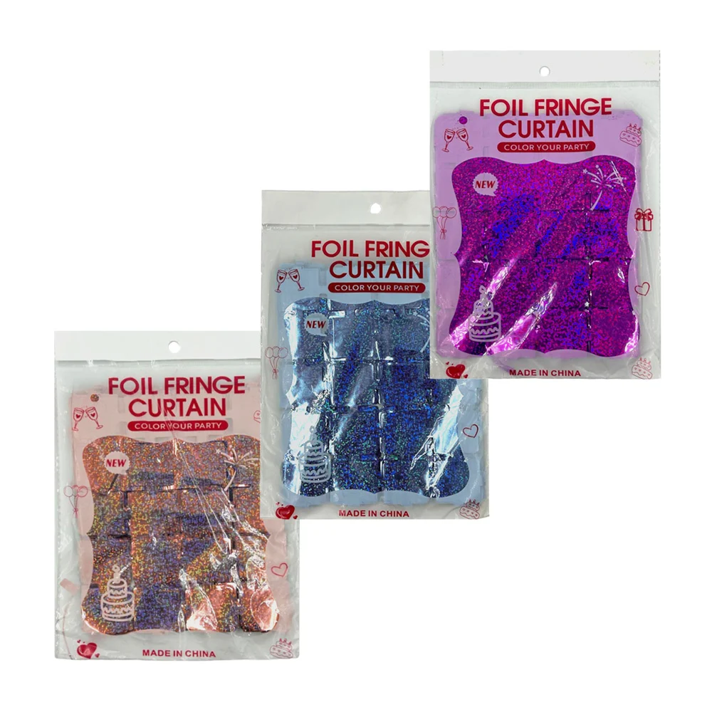 Cortina metálica con diseño de cuadros pequeños y efecto holográfico para decoración de fiesta, variedad de colores / foil fringe curtain / t-1