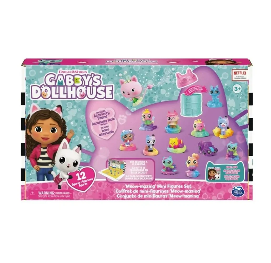 Kit con conjunto de 12 minifiguras meow-mazing con base y figura exclusiva / gabbys dollhouse / 6065351