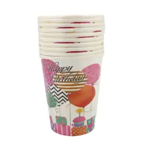 Paquete con 10 vasos de papel para fiesta con estampado de globos y f…