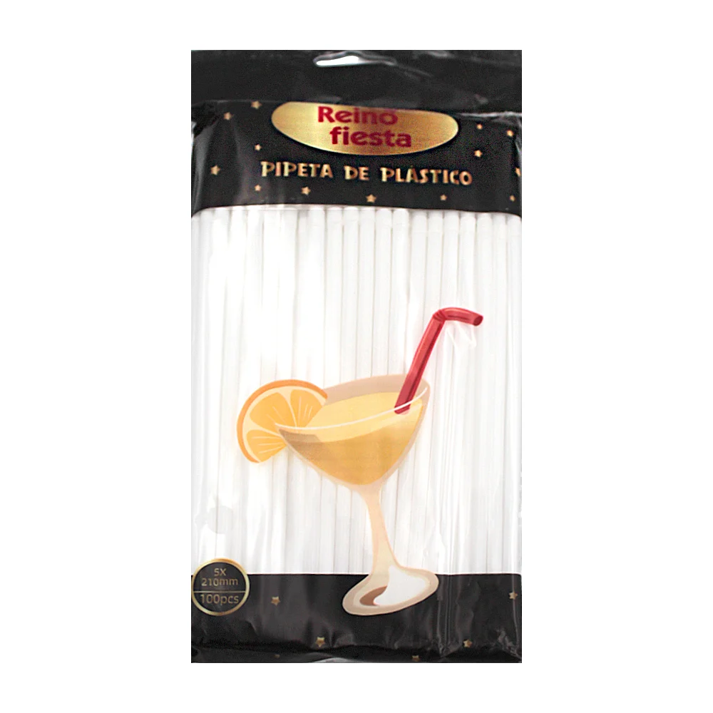 Paquete para fiesta con 96 a 100 popotes aproximadamente de plástico flexible y medida de 21cms, variedad de usos / reino fiesta / 60990 / pipeta de plastico