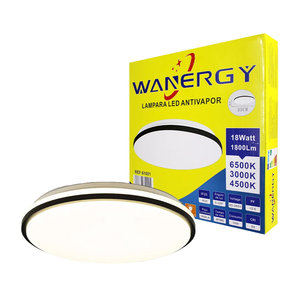 Lámpara de techo tipo plafon led antivapor, 33cm de largo de 18watts / 61001