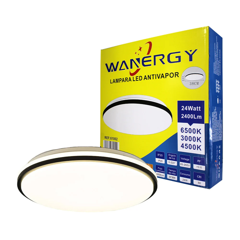 Lámpara de techo tipo plafón led antivapor, 38cm de largo y 24watts / 61002