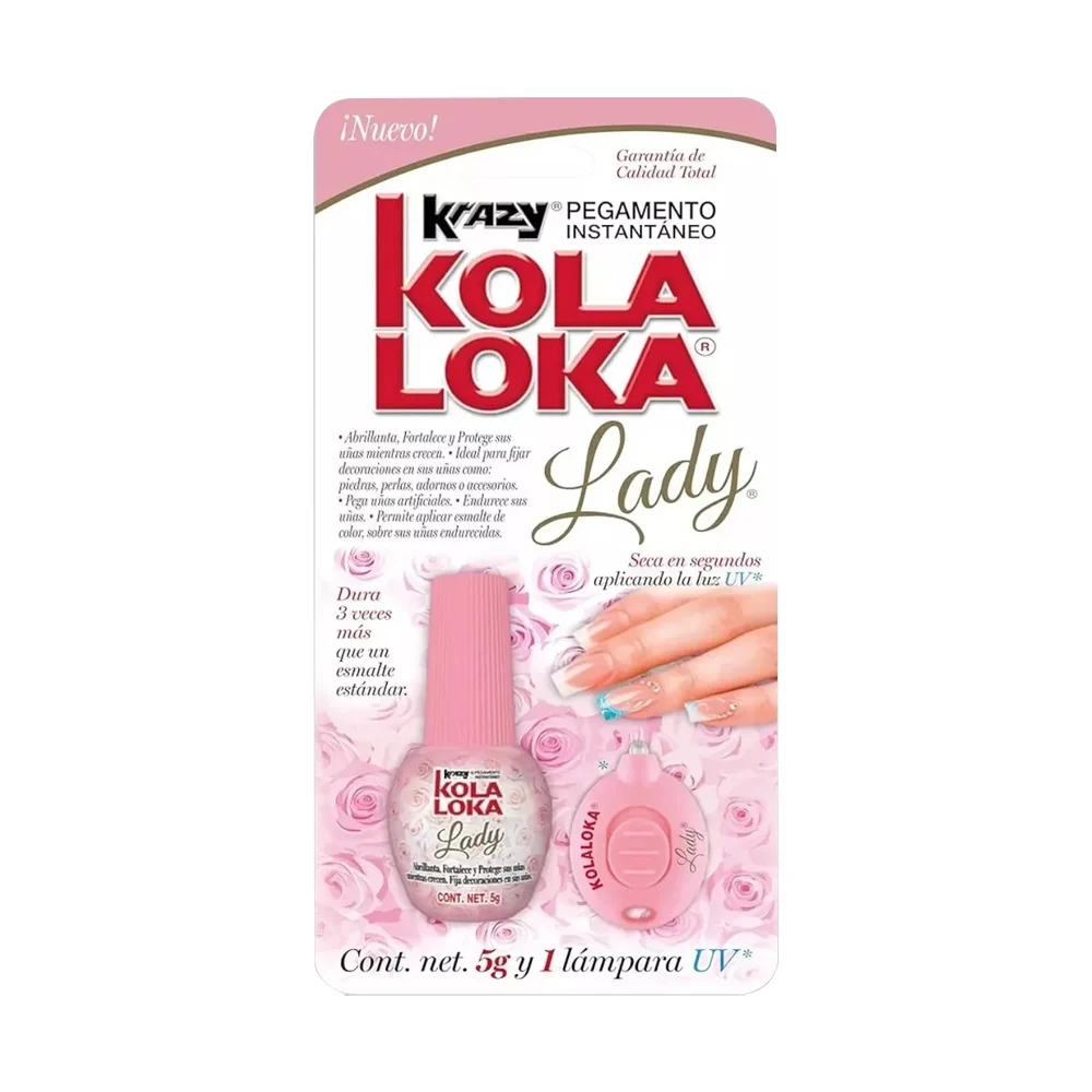 Blíster krazy kola loka lady, con pegamento tipo esmalte de 5g para uñas y mini lámpara uv / 23-129-mal-11-c-2