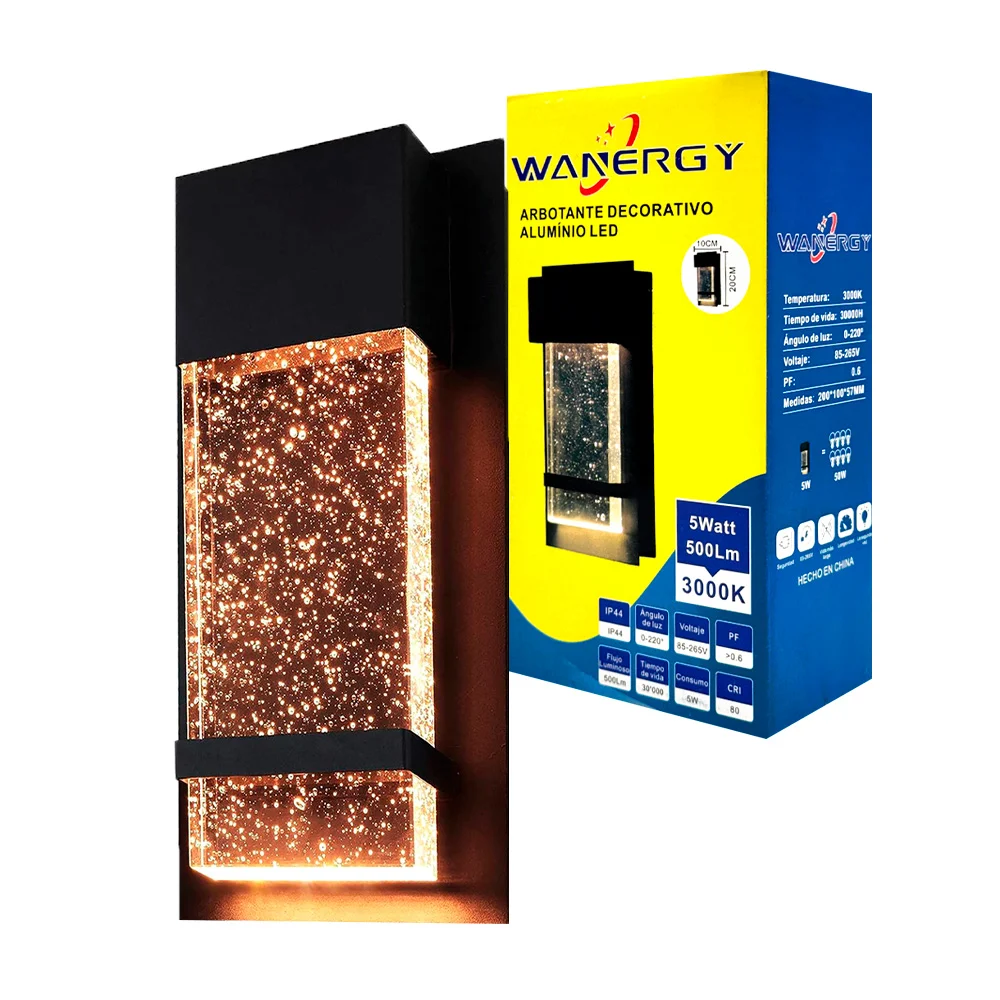 Lámpara arbotante led decorativo 10x20cm aprox, de aluminio con panel de vidrio diseño de burbujas, 5w y protección ip44 / 62013