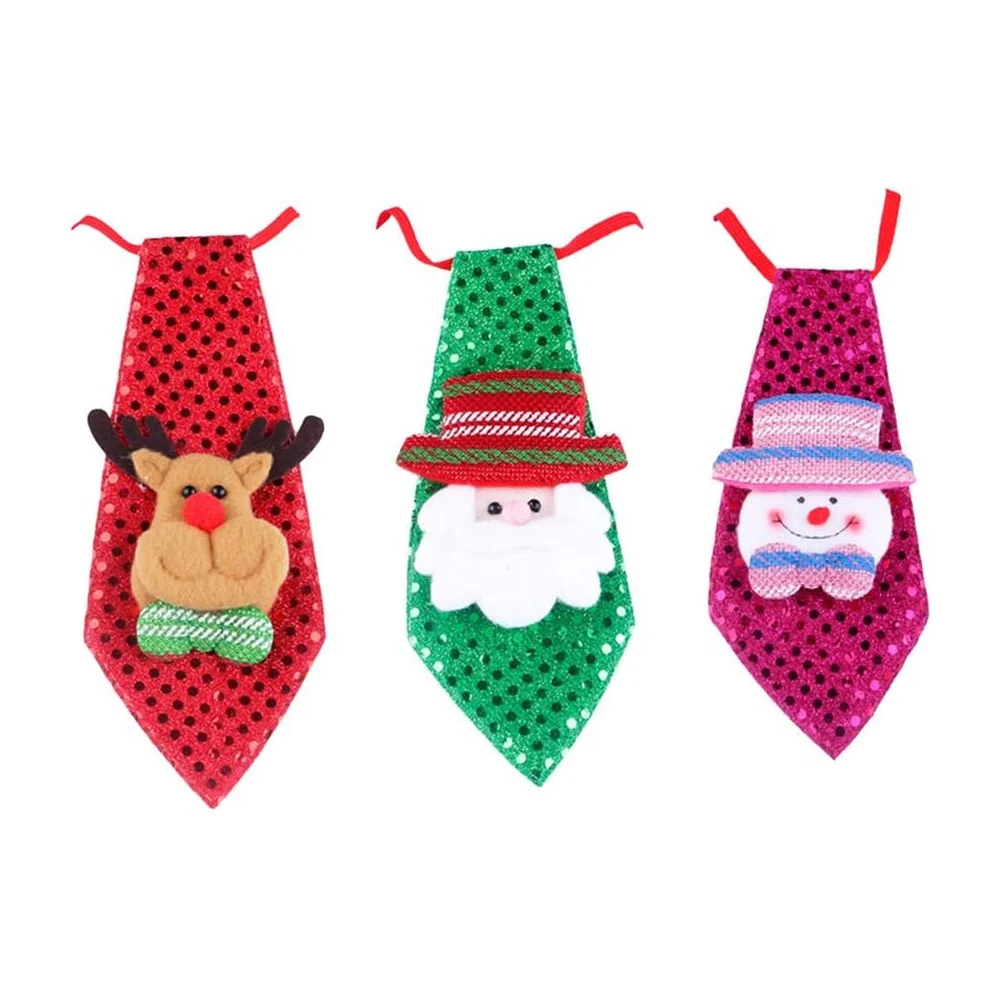 1pza Corbata pequeña para fiesta con lentejuelas y peluche con tematica navideña, variedad de diseños / lu6299