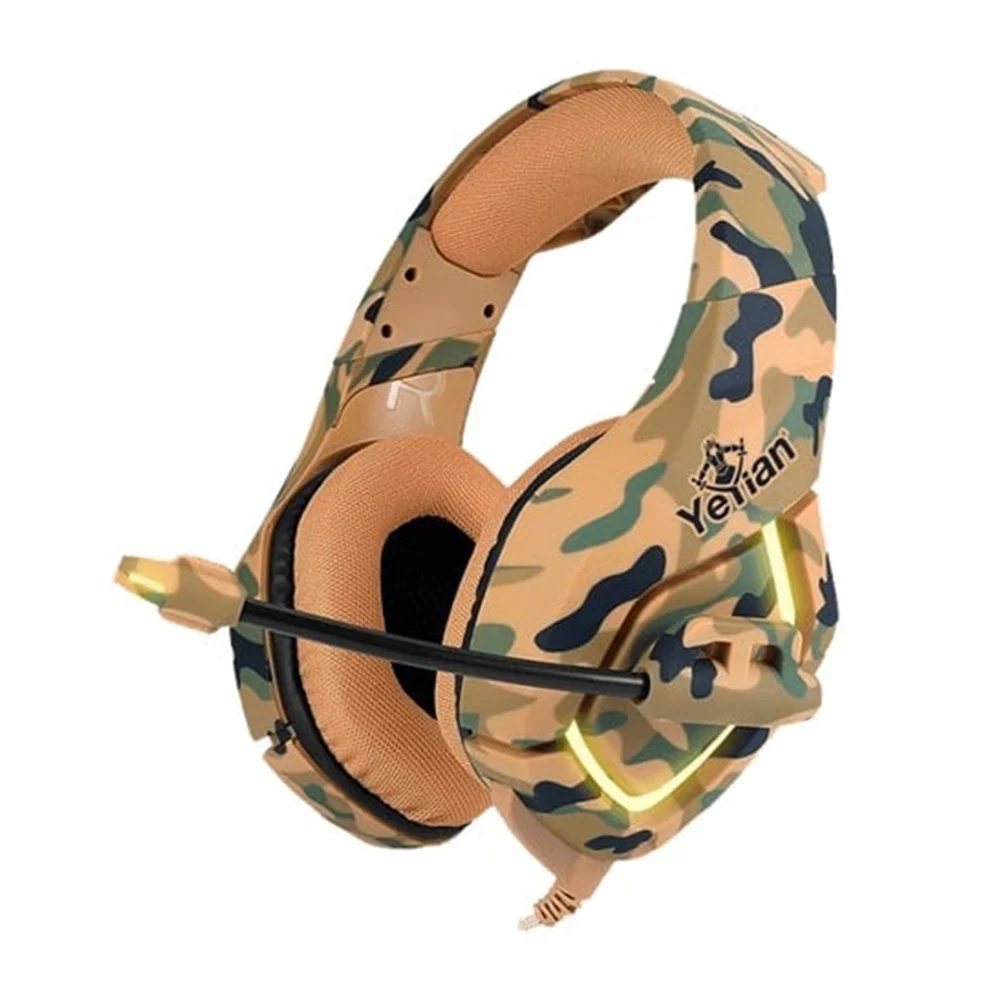 Audífonos diadema gamer yeyian con diseño de camuflaje, luces led y micrófono / force 3000