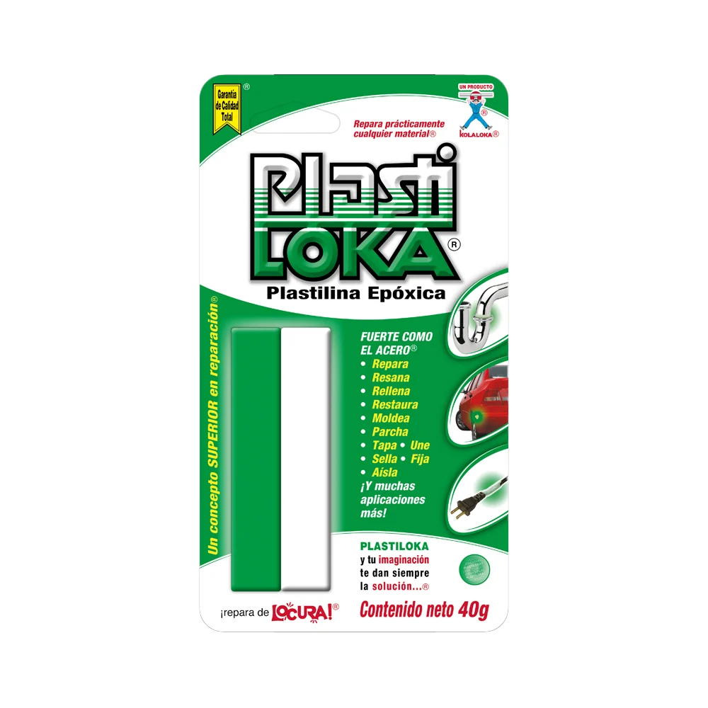 Plastilina epóxica plasti loka multiusos de color verde y blanco, 40g