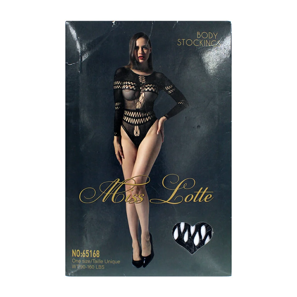 Lencería body unitalla miss lotte de encaje color negro con mangas / 65168