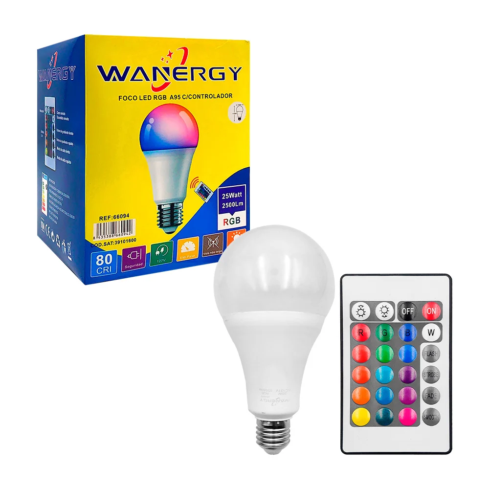 Foco led wanergy rgb con controlador de luz 25w / a95