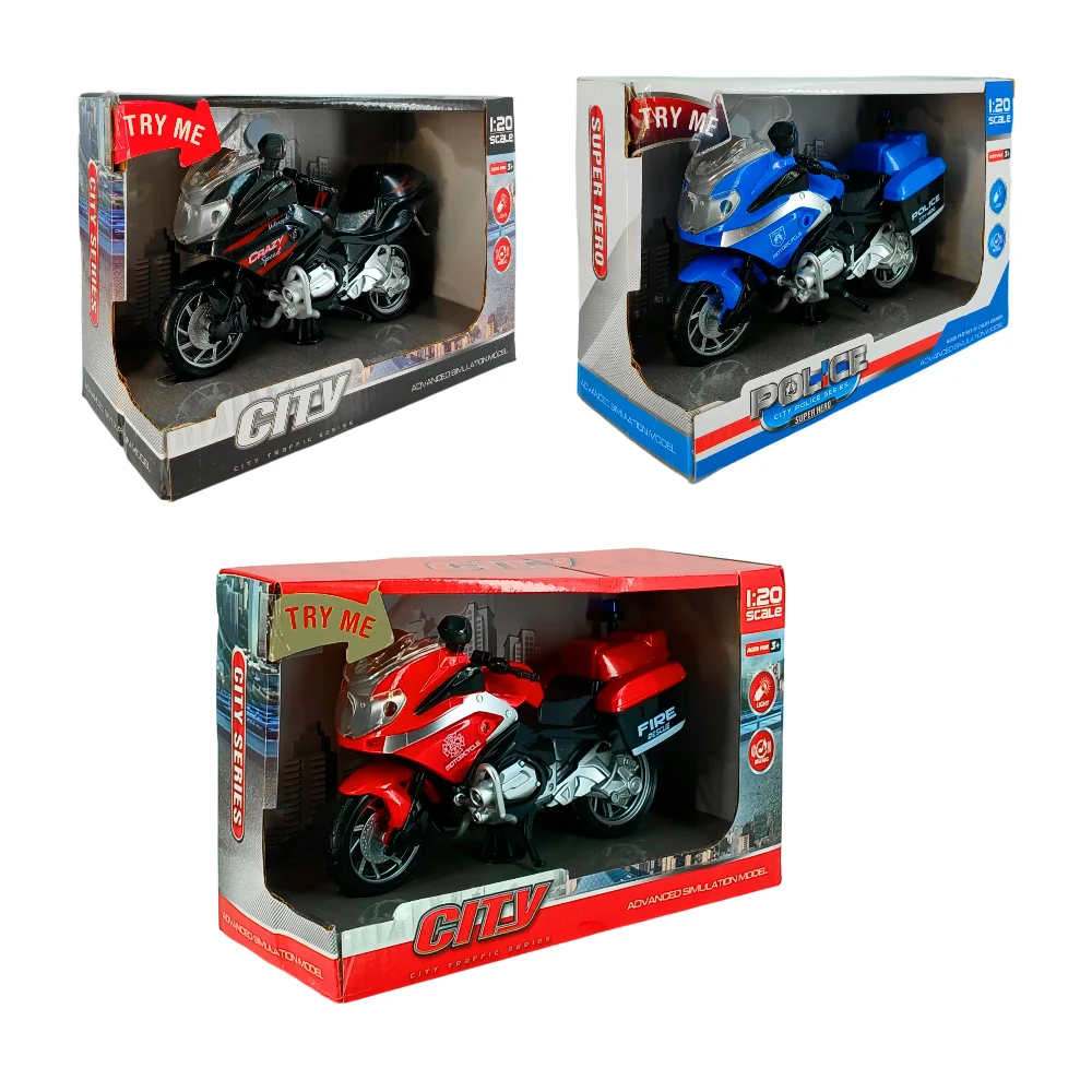 Motocicleta de juguete con diseño de policia, bombero, ambulancia + luz y sonido, scale 1:20, variedad de diseños / the new series / 661-012d / 661-14d