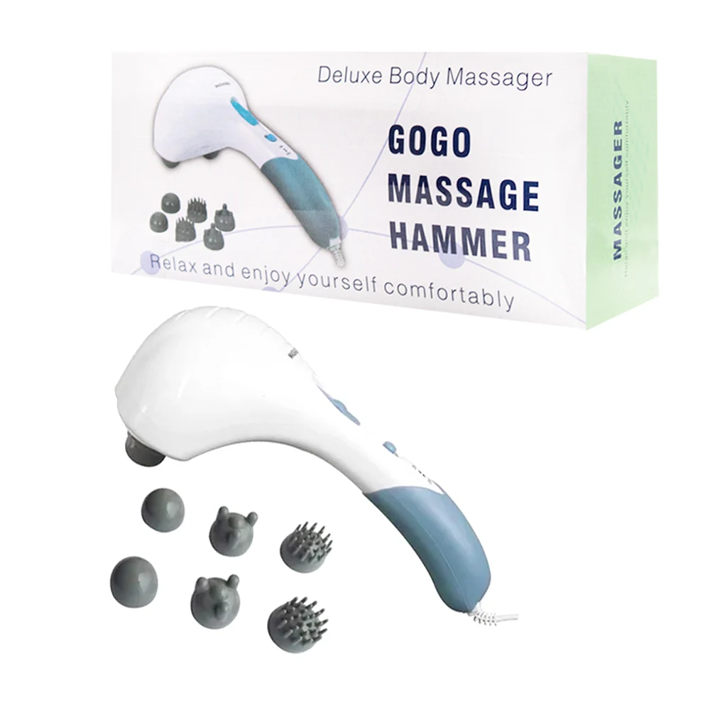 Masajeador corporal eléctrico de 2 cabezales con 6 repuestos de silicona, mango antideslizante y control de velocidad, 28w / 662 / gogo massage hammer