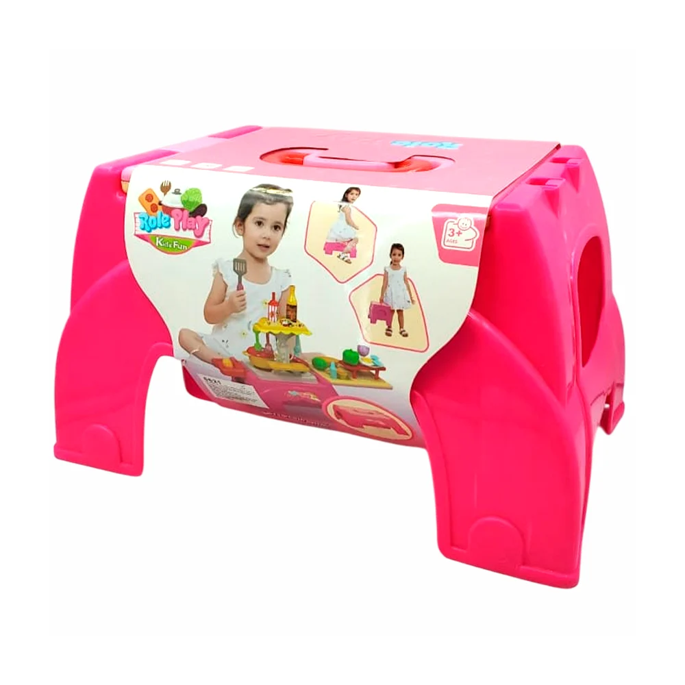 Banco / silla infantil de juguete con 29 diversos accesorios de cocina / role play