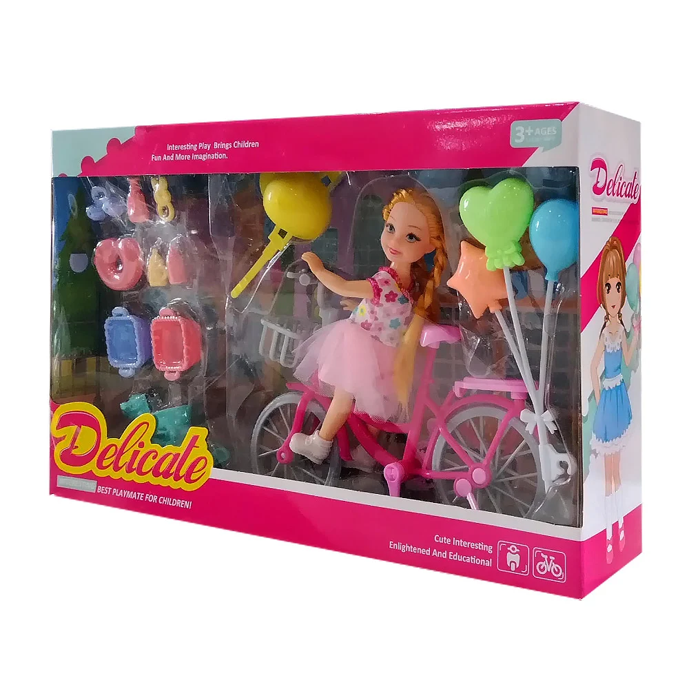 Muñeca delicate con bicicleta y diverso...