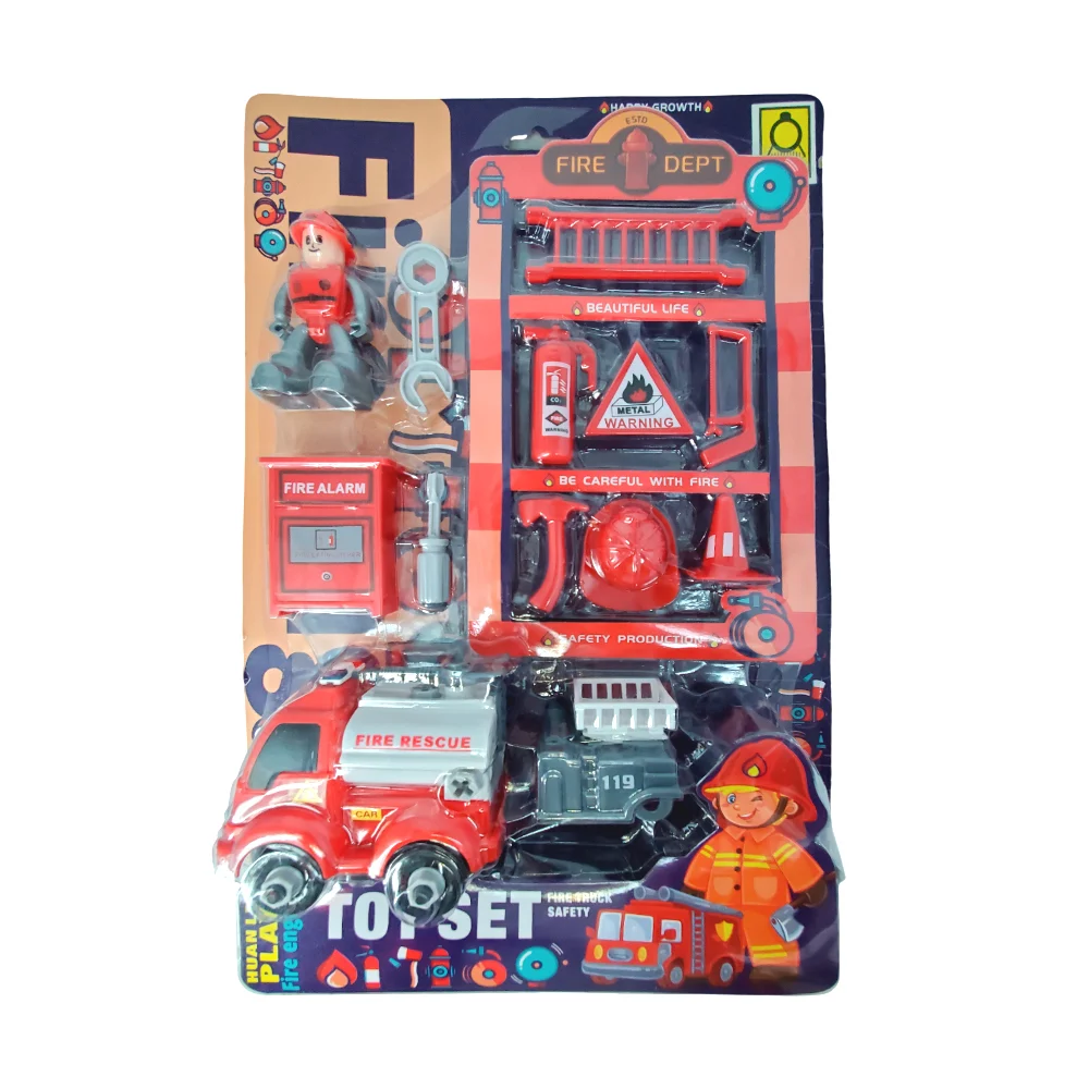 Blíster fire dept de juguete con camión, figura y accesorios de bomberos / fire engine / 666-111