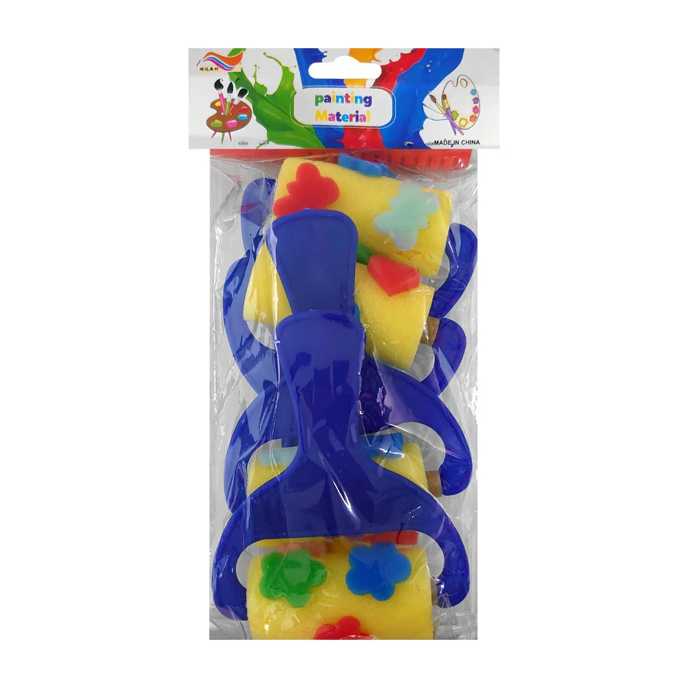 Paquete con 4 rodillos chicos de plástico para pintura con esponja y figuras en relieve, variedad de colores / 668-4 / painting material