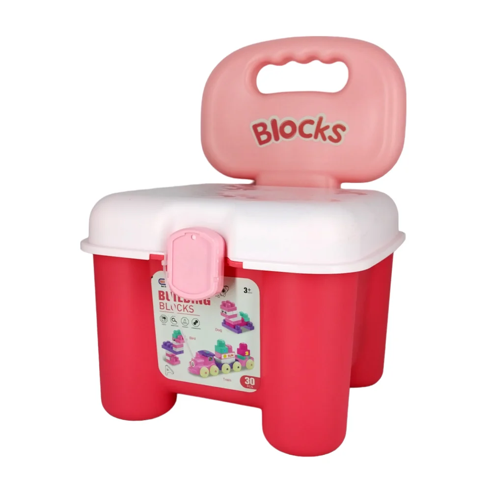 Banco infantil de plástico con 30 bloques para armar con variedad de figuras y colores / building blocks / 6689-4