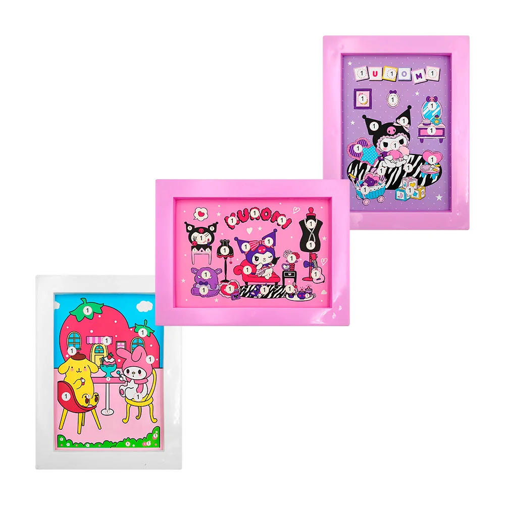 Marco didáctico y planillas para crear imágenes 3d con estampado de hello kitty y sus amigos, variedad de modelos / 670626