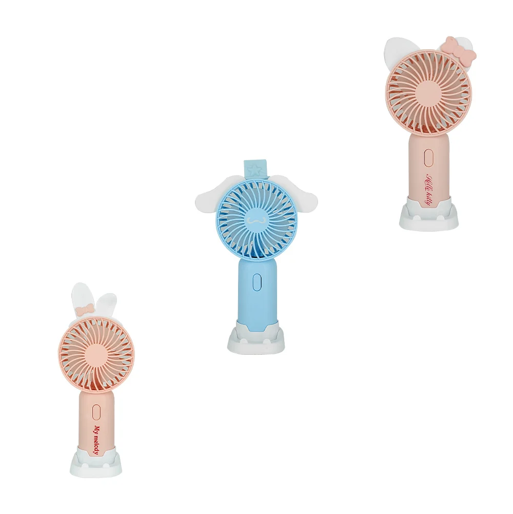 Ventilador de mano portátil con orejas de hello kitty sanrio, 15cm + base con soporte para celular, variedad de personajes / 677-95
