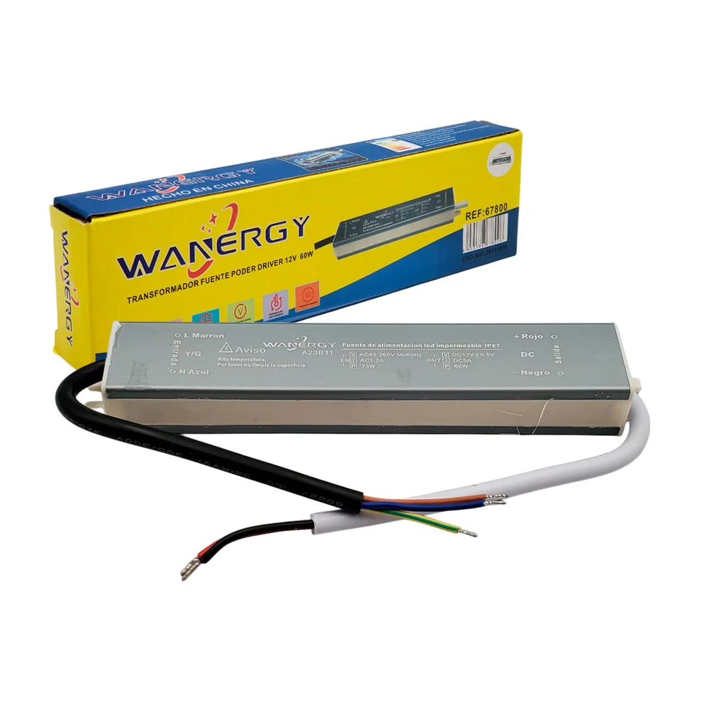 Transformador / fuente de poder driver wanergy de 12v 60w con resistencia ip67 / 67800