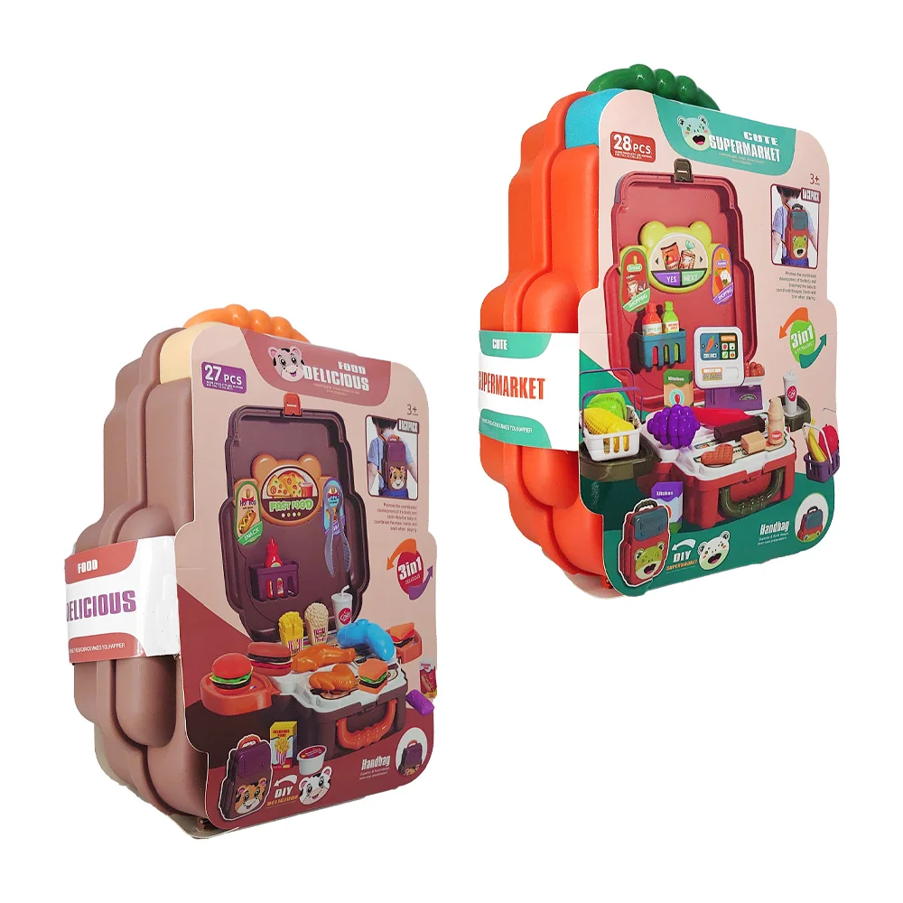 Maleta / mochila infantil de juguete 3 en 1 con 24 diversos accesorios de salon de belleza o restaurante, 24-27-28pcs / handbag / 688-103a