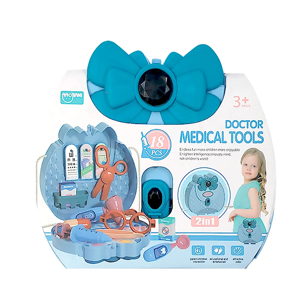 Bolsa / maletín de juguete con 18 diversos accesorios de consultorio / doctor medical tools
