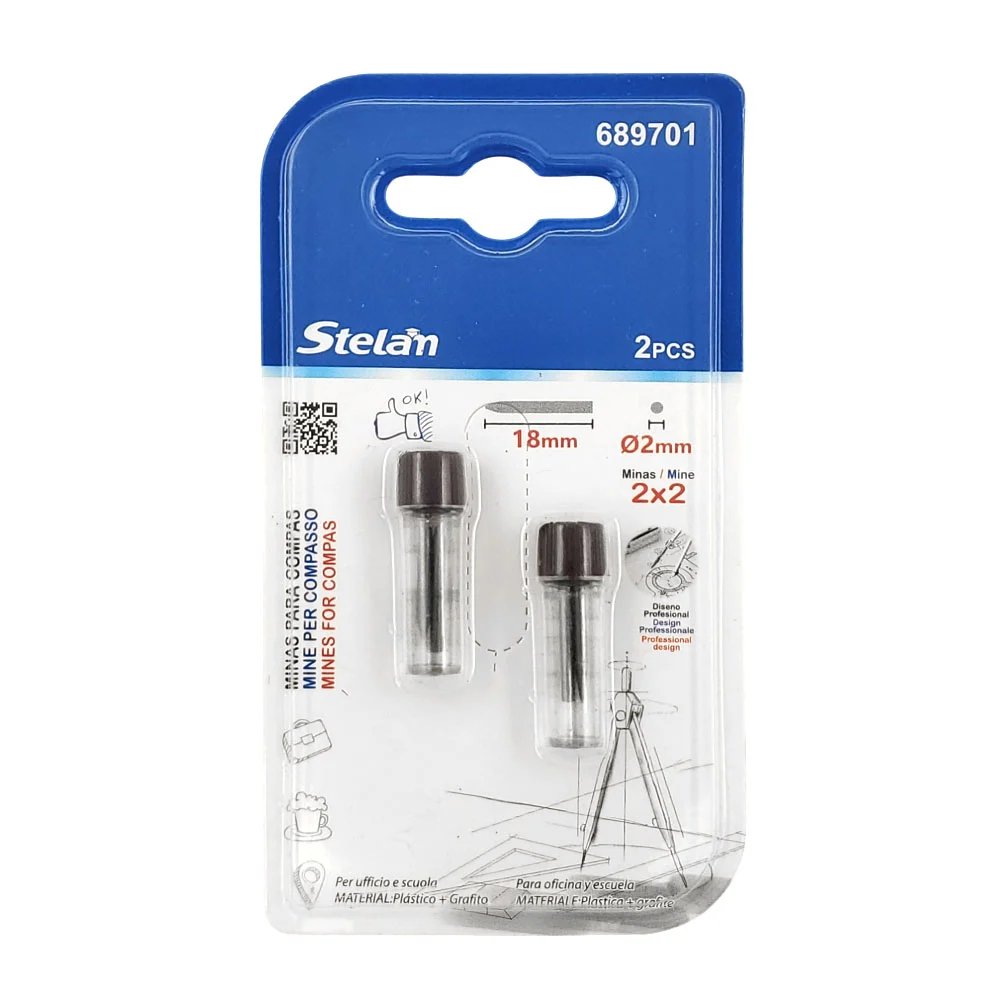 Blister de papelería con 2 minas / puntas para compás de grafito, variedad de usos / stelan / 18x02mm