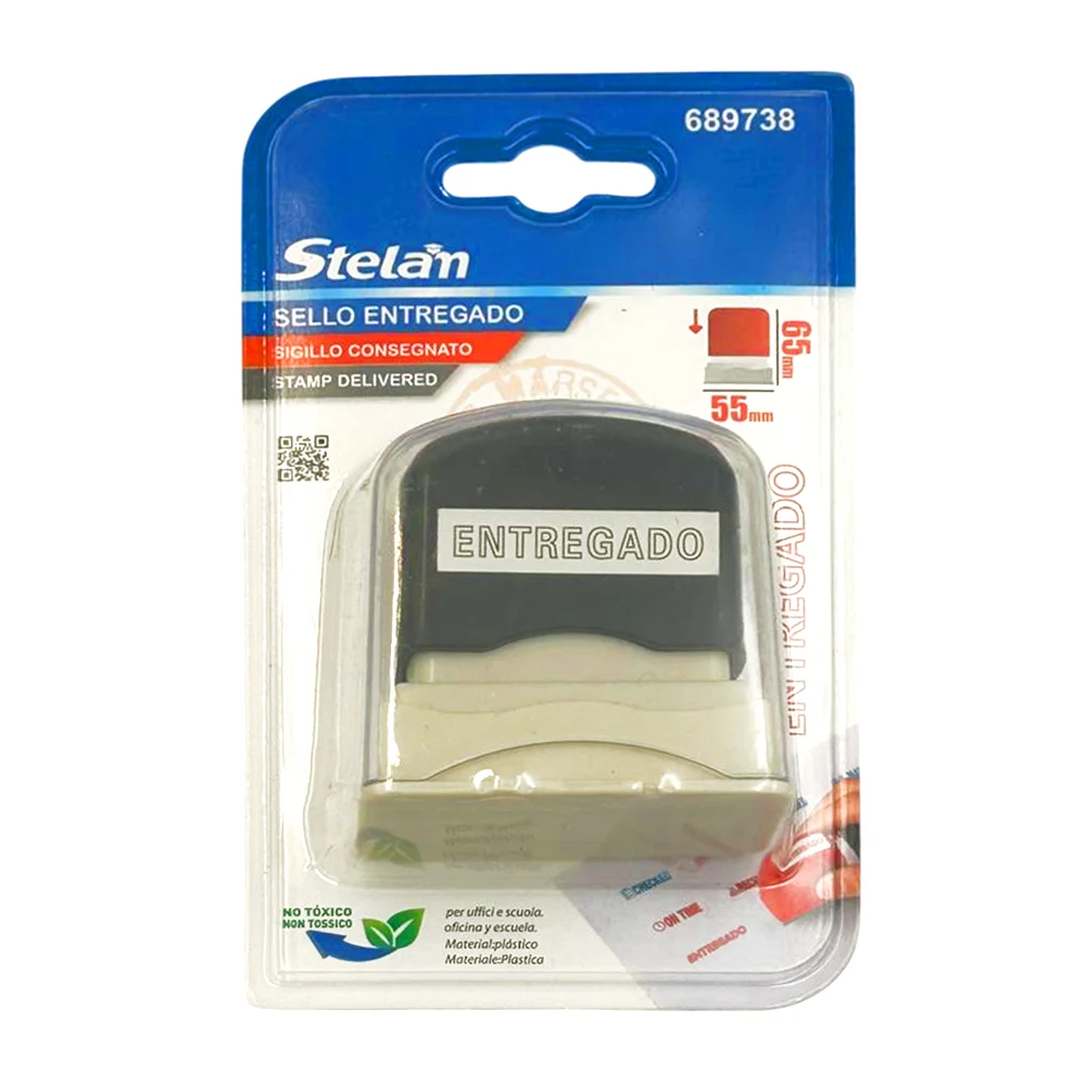 Sello pequeño stelan de 65x55mm con frase de entregado / 689738