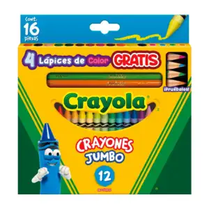 Paquete con 12 crayones jumbo + 4 lápices de madera de colores, color…
