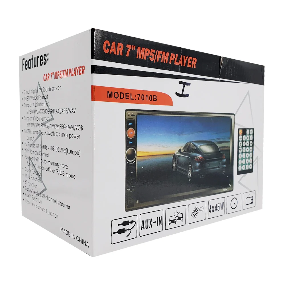 Autoestéreo mp3 con pantalla de 7 pulgadas para auto, 4x45w, aux-in / mp5 / fm player / 7010b